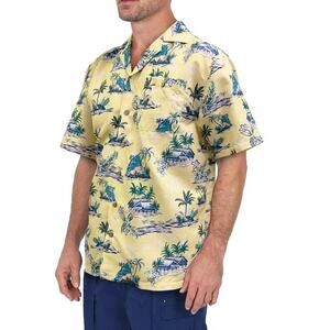 NWOT UZZI Shirt L Tropical Yellow Blue Short-Sleeve Button-Up